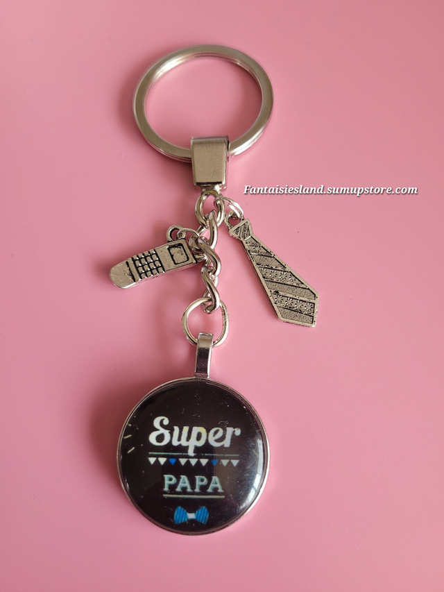 Porte-clés argenté - Super papa business