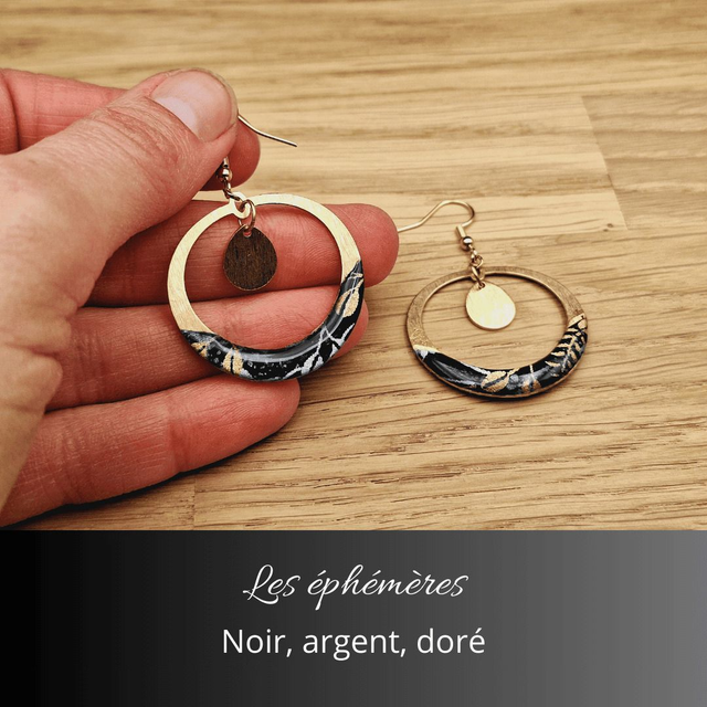 Boucles d&#039;oreilles Aurora - Noir, argent, or
