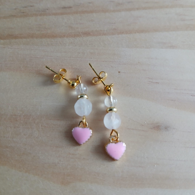 Meisjes oorbellen met Rozenkwarts &amp; Bergkristal “Liefdesglans” (3.055)