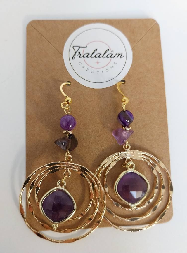 ✨Boucles d’oreilles &quot;3 anneaux améthyste&quot;✨