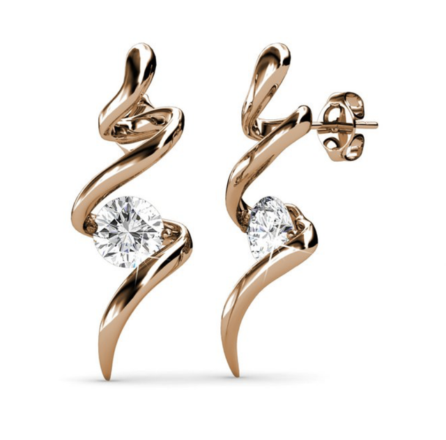 Boucles d'oreilles Spirale - Or Rosé et Cristal