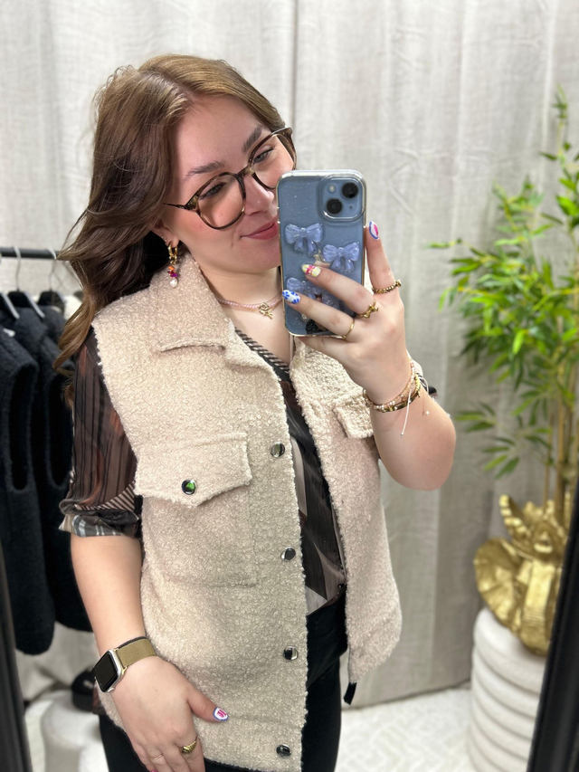 Gilet met knopen bouclé ecru