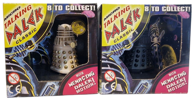 Doctor Who micro talking Daleks white / gold &amp; grey / black - 1996