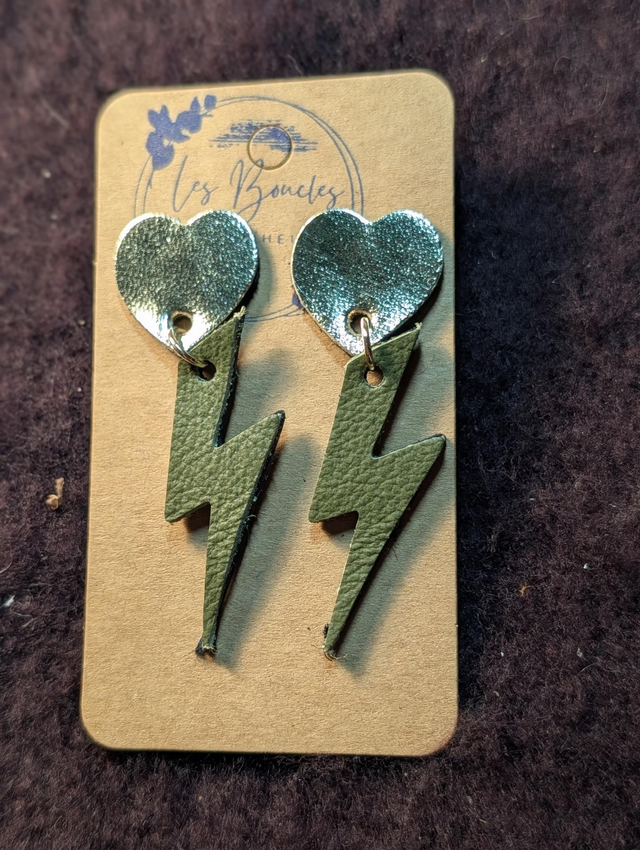 Boucles d'oreilles Queen kaki doré qu002