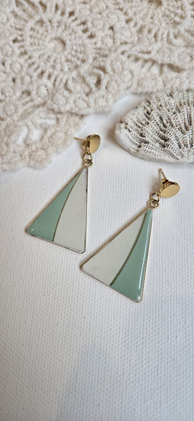 Paire de boucles d'oreilles - porcelaine Badonviller - acier inoxydable doré 