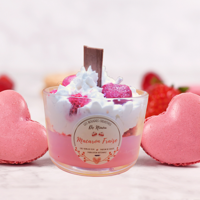 Bougie Gourmande Macaron Fraise XL
