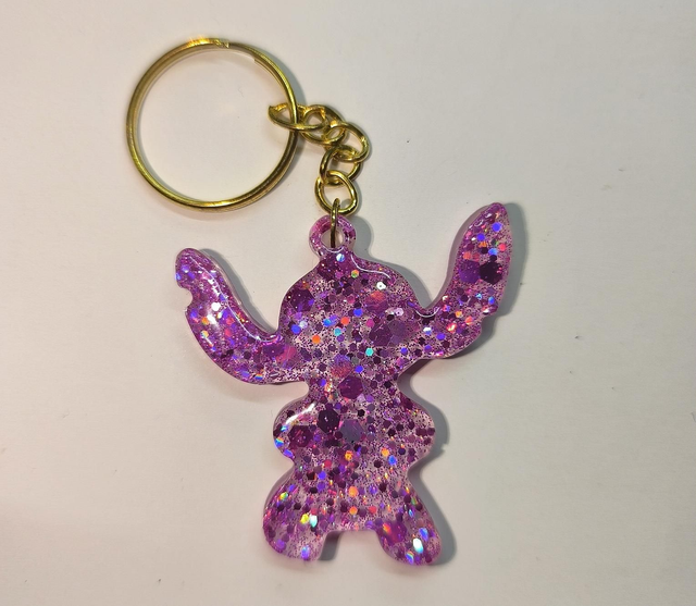 Porte clés Stitch rose pailletté 