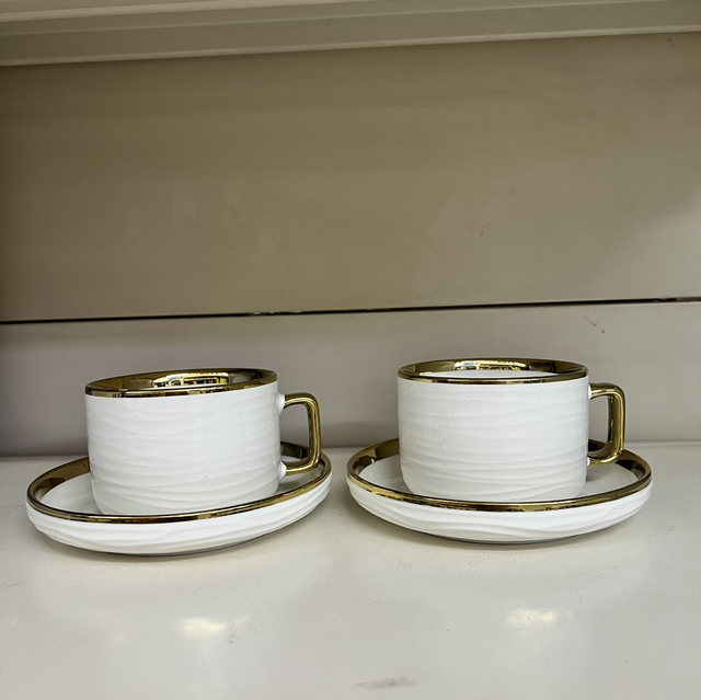 Tasse à café blanc/doré (vagues) 6 tasses+6 sous tasses