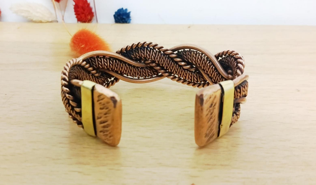 Bracelet manchette cuivre tressé