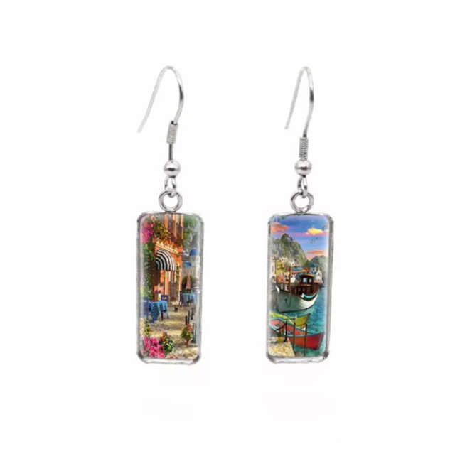 Sunny Village Harbour Scene Drop Earrings
