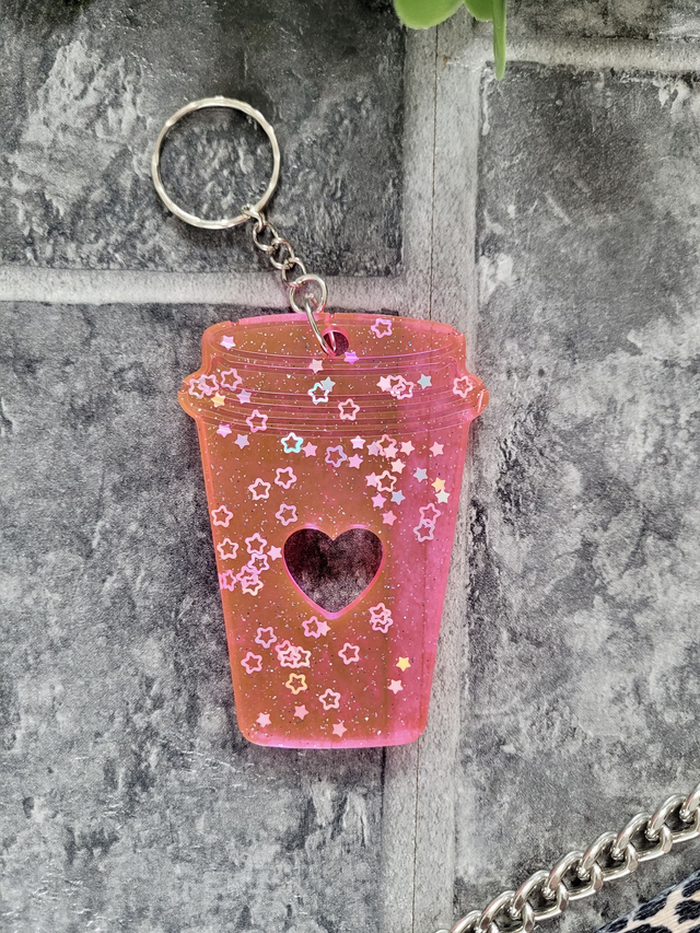 Glittery Star Coffee Cup Keychain Keyring