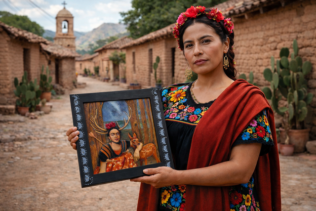 Frida Kahlo, portrait, en cuir repoussé