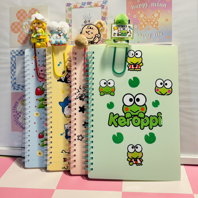 A5 Strawberry or Keroppi notebook &amp; jumbo paperclip set