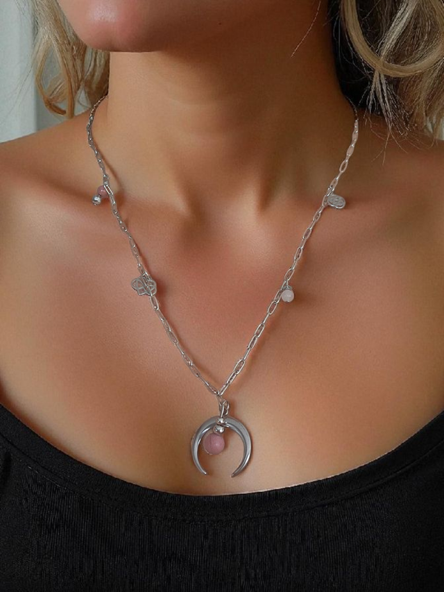 Collier EVEIL LUNAIRE "Quartz Rose" &amp; Symbole Sacré – Bijou lithothérapie