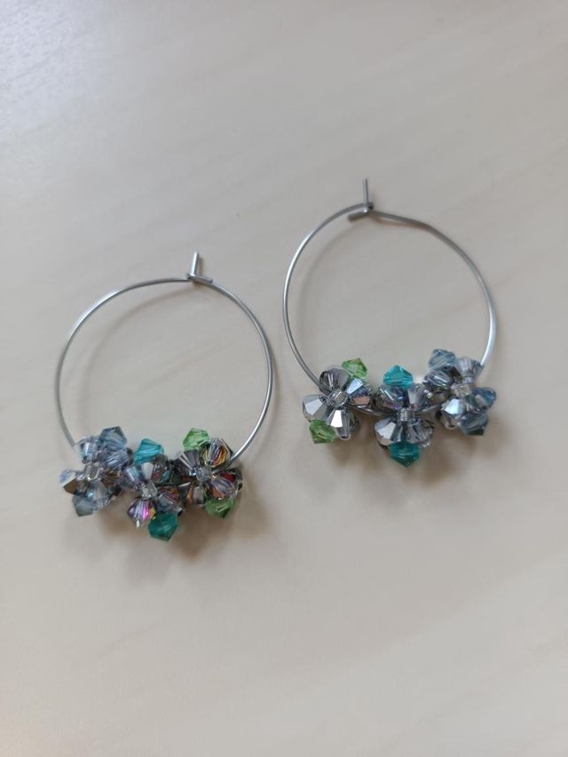 Fleurs De Cristal - Argent - Vert & bleu
