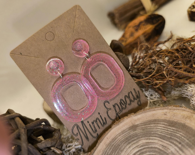 Boucles d'oreilles ovale rose fluo pailletté 