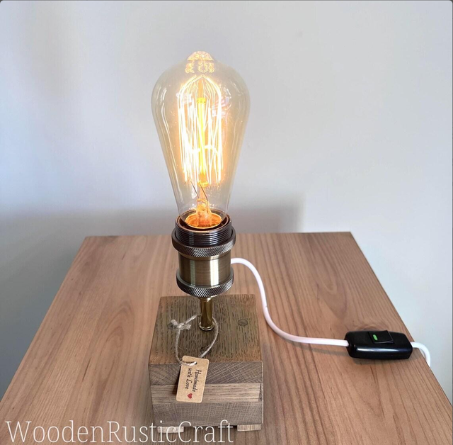 Oak Lamp with Wood Dye Finish and Edison Bulb