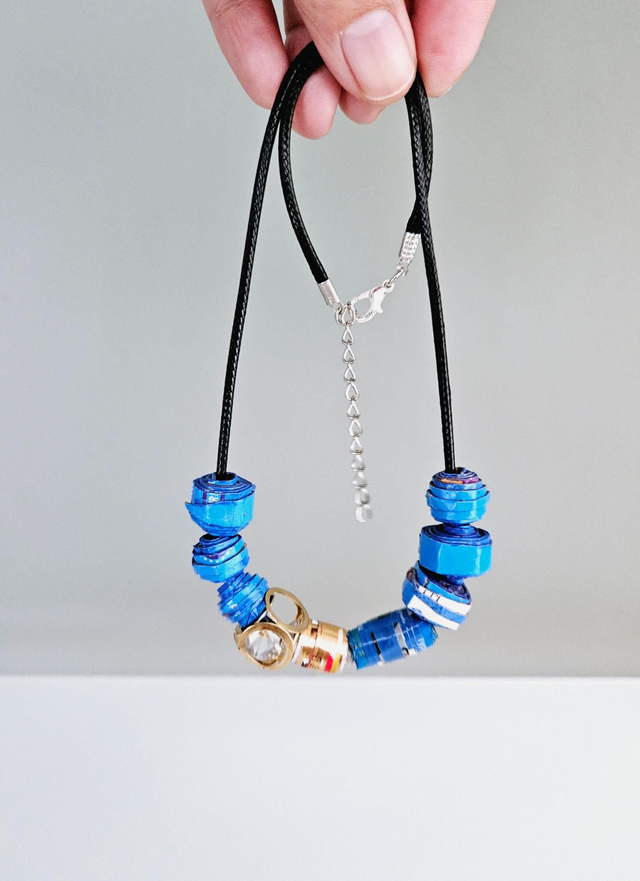 ECO Handmade Geometric Round Shape Ruri Blue Beads Pendant Adjustable Necklace Women's Colorful Necklace Jewelry
