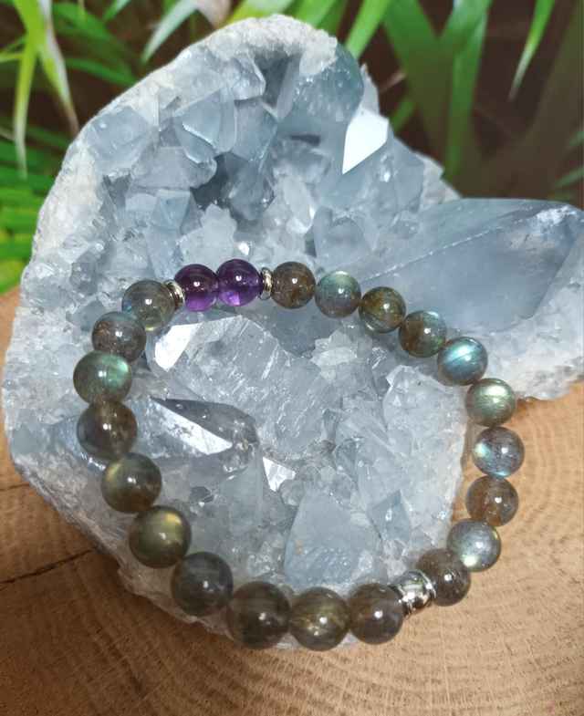 Bracelet en labradorite et améthyste