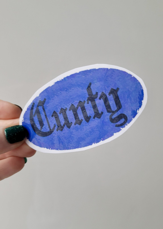 Cunty Old English Blue Glossy Vinyl Oval Sticker