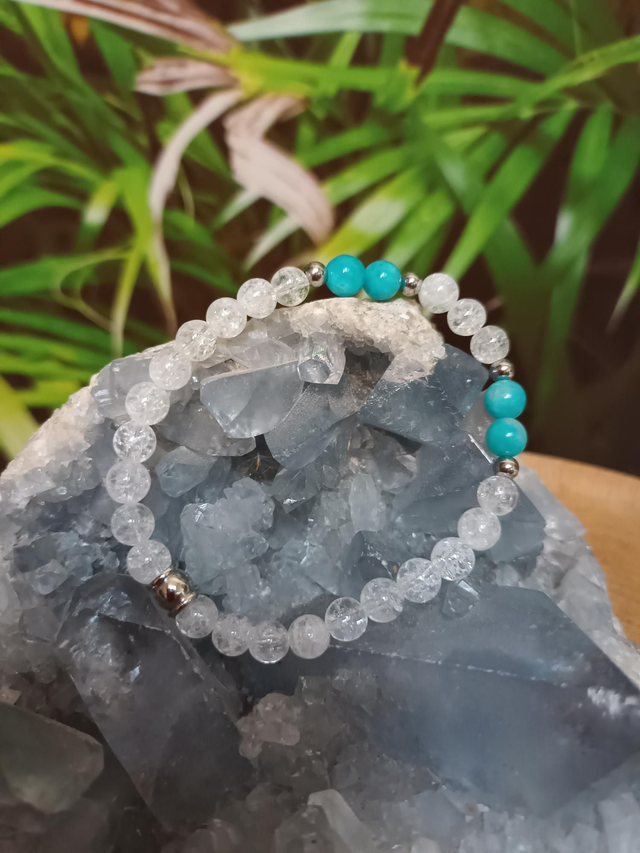 Bracelet en cristal de roche et amazonite du Pérou