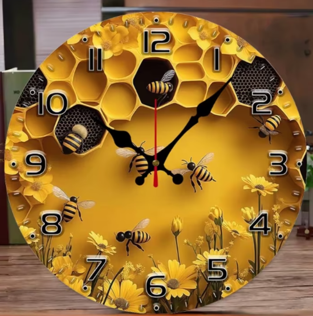 Ronde wandklok van hout analoge Bijen (25cm)