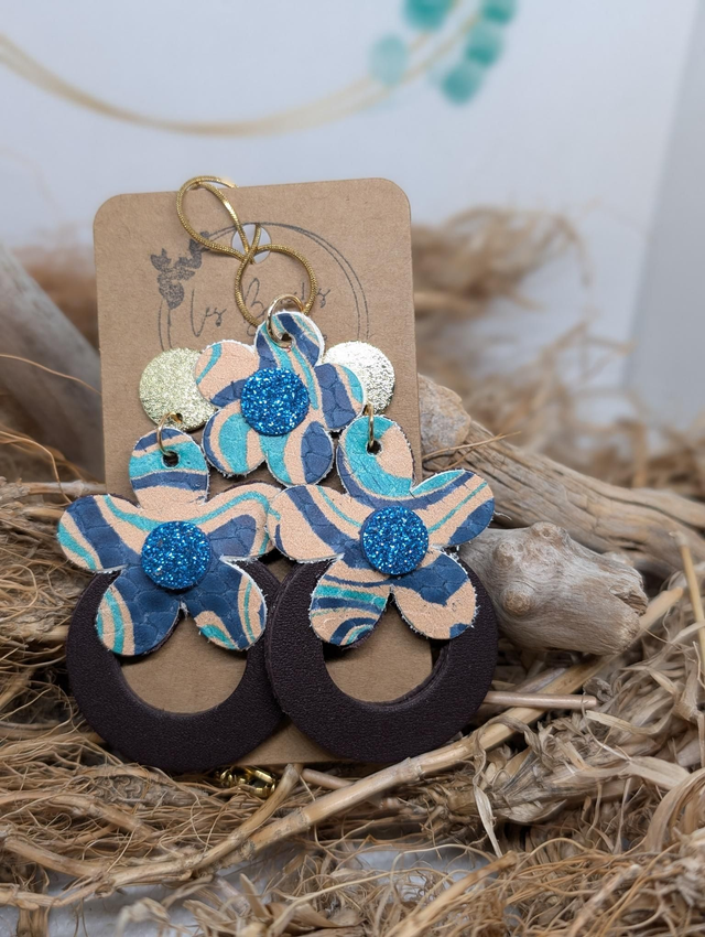 Parure Boucles d'oreilles Baby Marguerite bleu vert et collier bm208