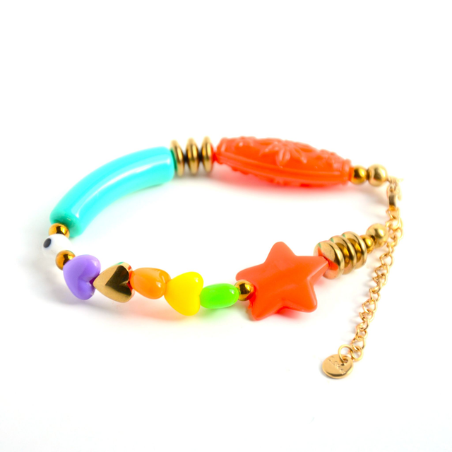 Bracelet 90&#039;s Flashy éco-responsable - PERLES vintage RECYCLÉES années 90 - Multicolore - Pièce Unique