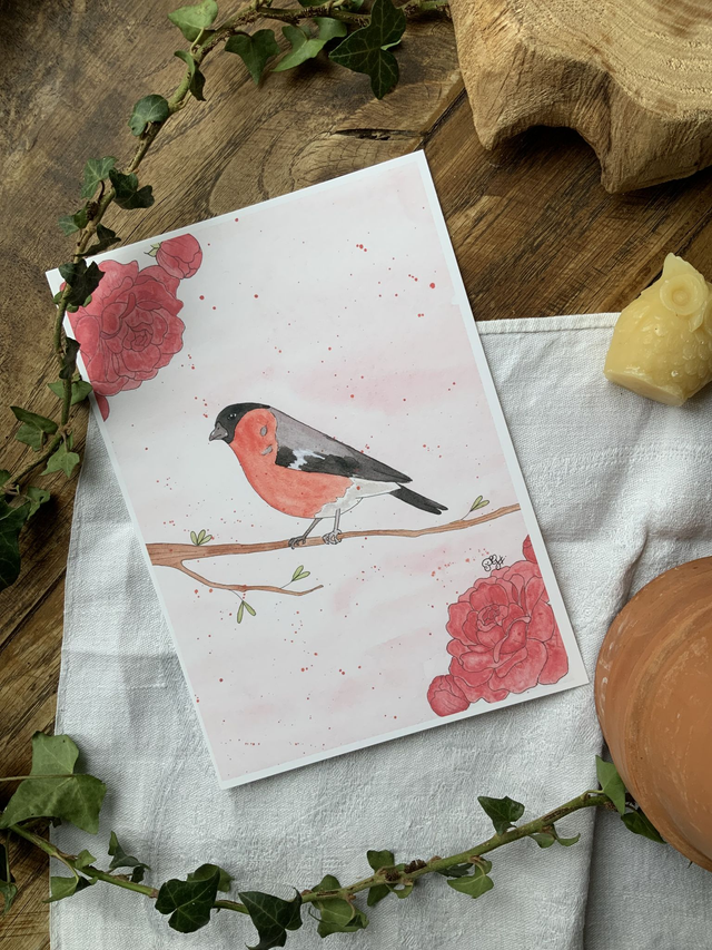 Reproduction A5 « Bouvreuil et sa pivoine »