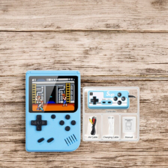  Retro Mini-Videospiel Konsole blau mit Gamepad