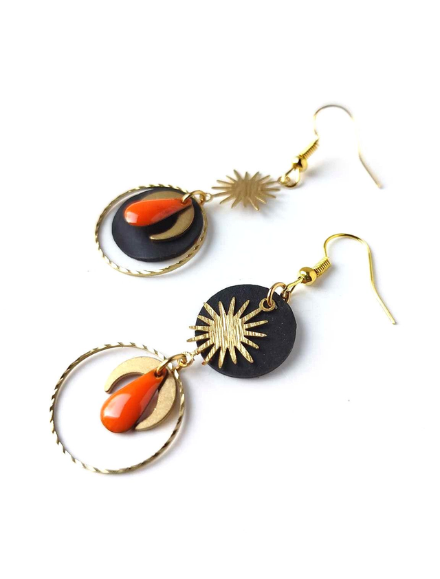 Boucles d'Oreilles Asymétriques Upcyclées  en Chambre à air Recyclée - Astrales symétriques 