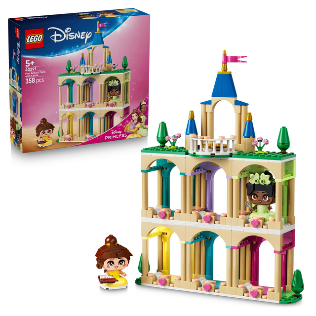 LEGO 43291 Disney Die Mini-Prinzessinnen Belle und Tiana mit ihrem Schloss