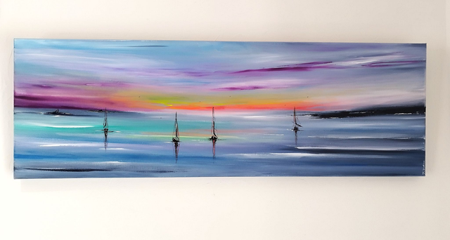 Tableau XXL peinture toile œuvre d'art originale signée bateaux voiliers