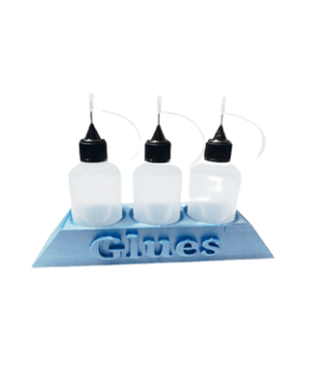 Light blue Glue holder and 3 fine tipped glue bottles