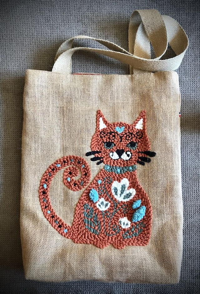 Grand sac brodé chat