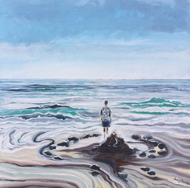 LB33 Guarding the Sandcastle I by Lucy Burden, 40 x 40cm Acrylic on canvas