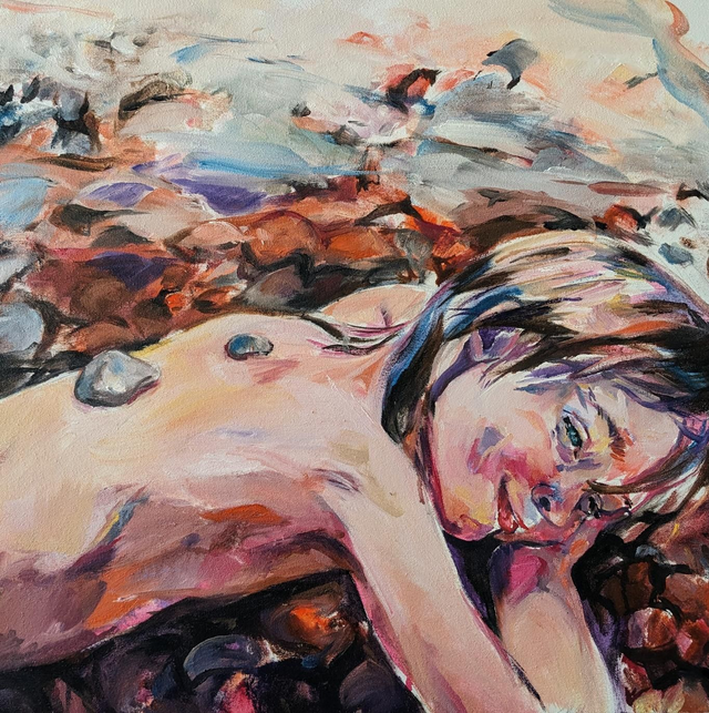 Galets, par Maria Ducasse, 60x60 cm, huile sur toile 2024