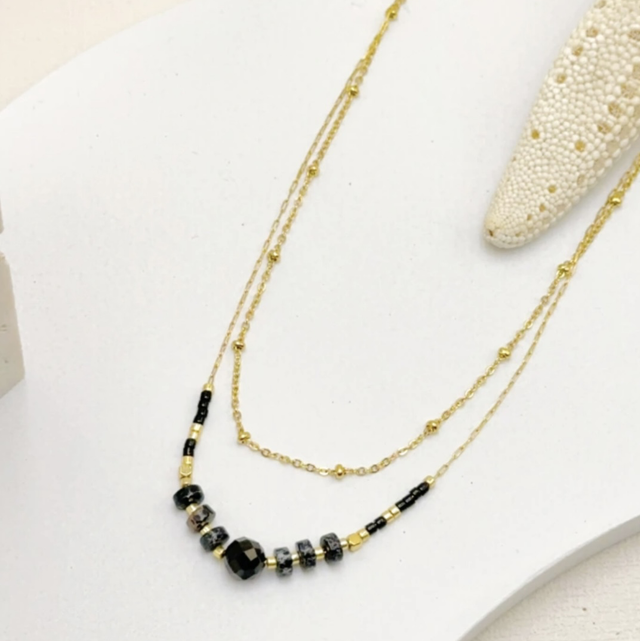 Collier double perle noir 