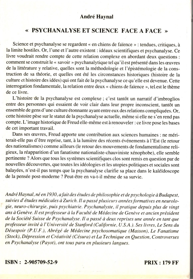 Psychanalyse et Science face à face de André Haynal