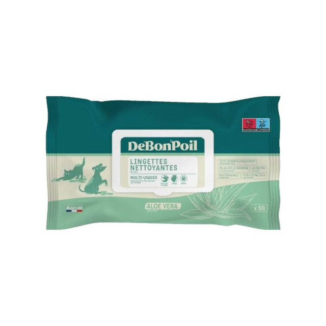 DeBonPoil - Lingettes Nettoyantes chat &amp; chien - Aloe Vera ×50