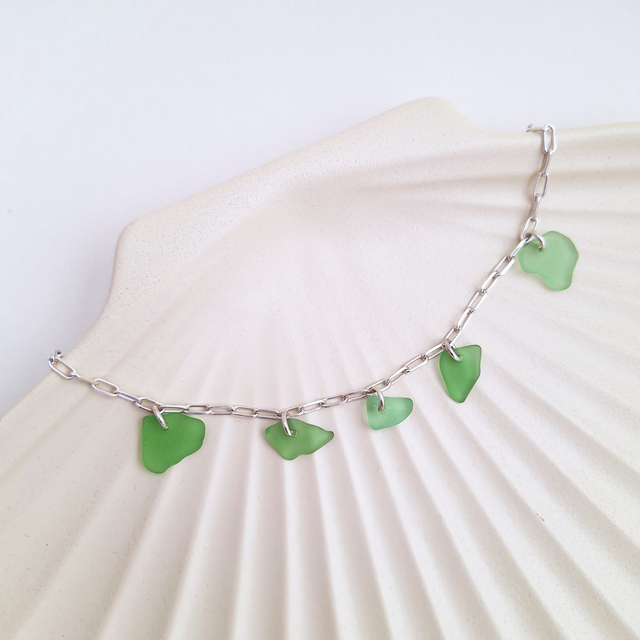Bocca vert d&#039;été - bracelet en argent et verre des plages