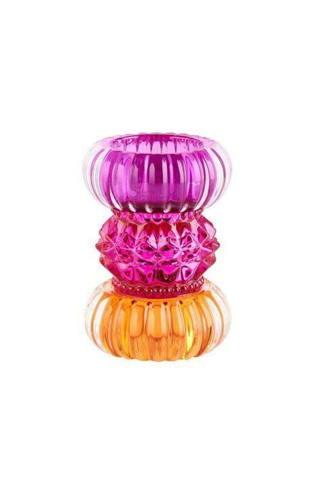 Sari, Teelichthalter H11,5cm, rund, orange/pink/lila, gs