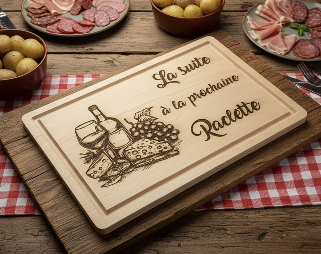 Planche apéro en bois "La suite à la prochaine Raclette" 