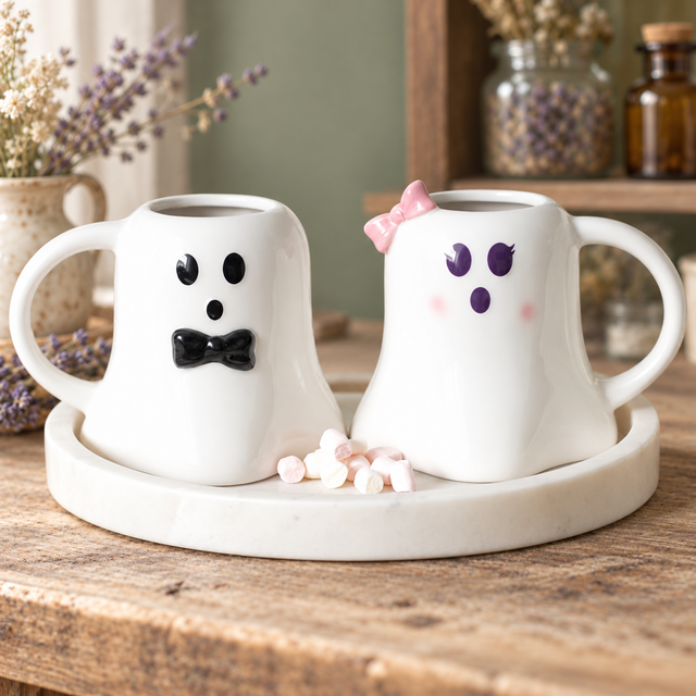 Duo de tasses fantômes Mr and Mrs Boo – 440 ml – Halloween