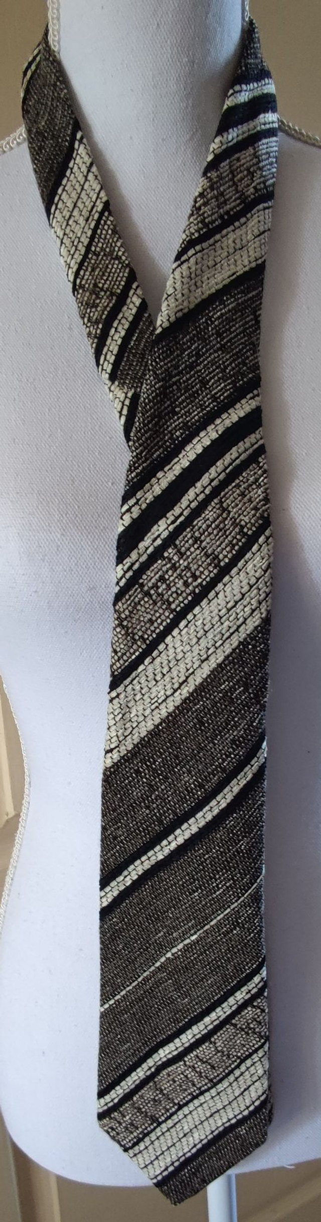 Cravate rayée noir/beige/marron