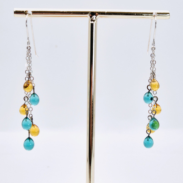 Boucles d&#039;oreilles Gouttes jaunes et vertes