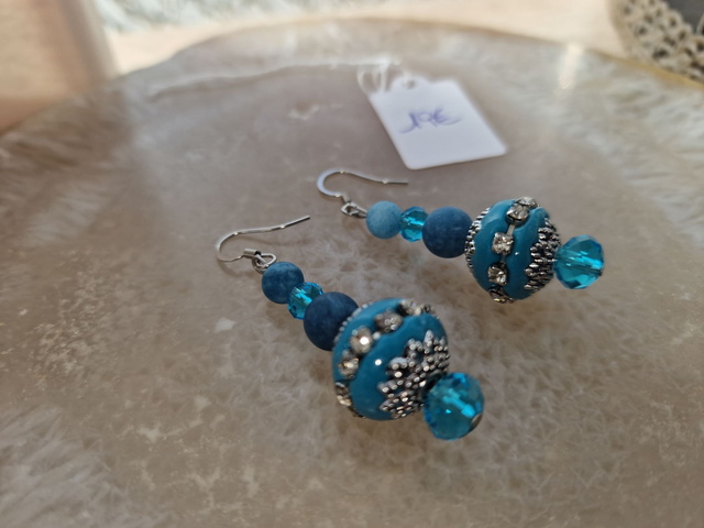 Boucles D'oreilles Acier Apatite Givré Bleu