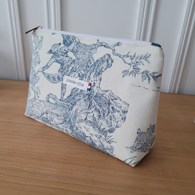 Trousse Margot Toile de Jouy bleue