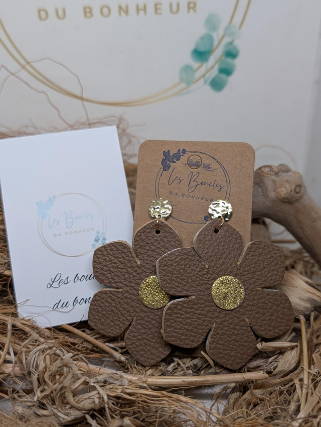 Boucles d'oreilles Ginette marron doré gi023