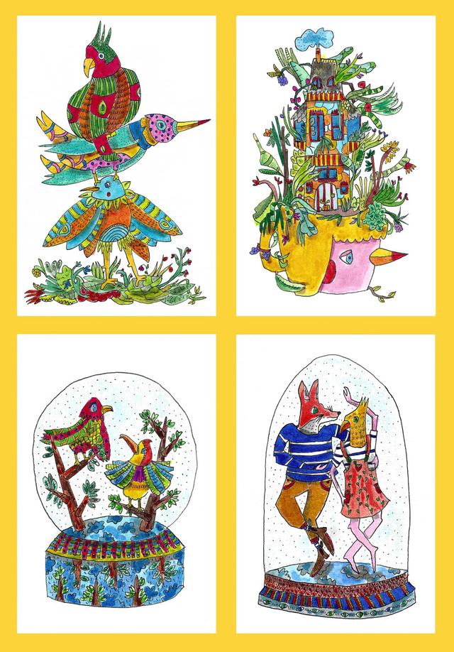 Lot 4 cartes postales "Oiseaux"